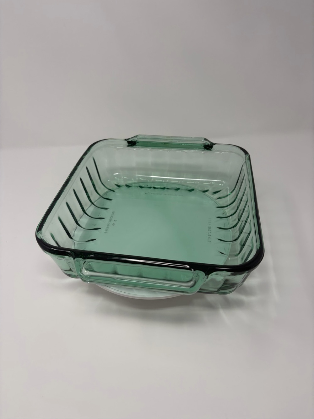 Vintage Anchor Hocking 8"x8" Light Green Ribbed Glass Casserole Baking Dish